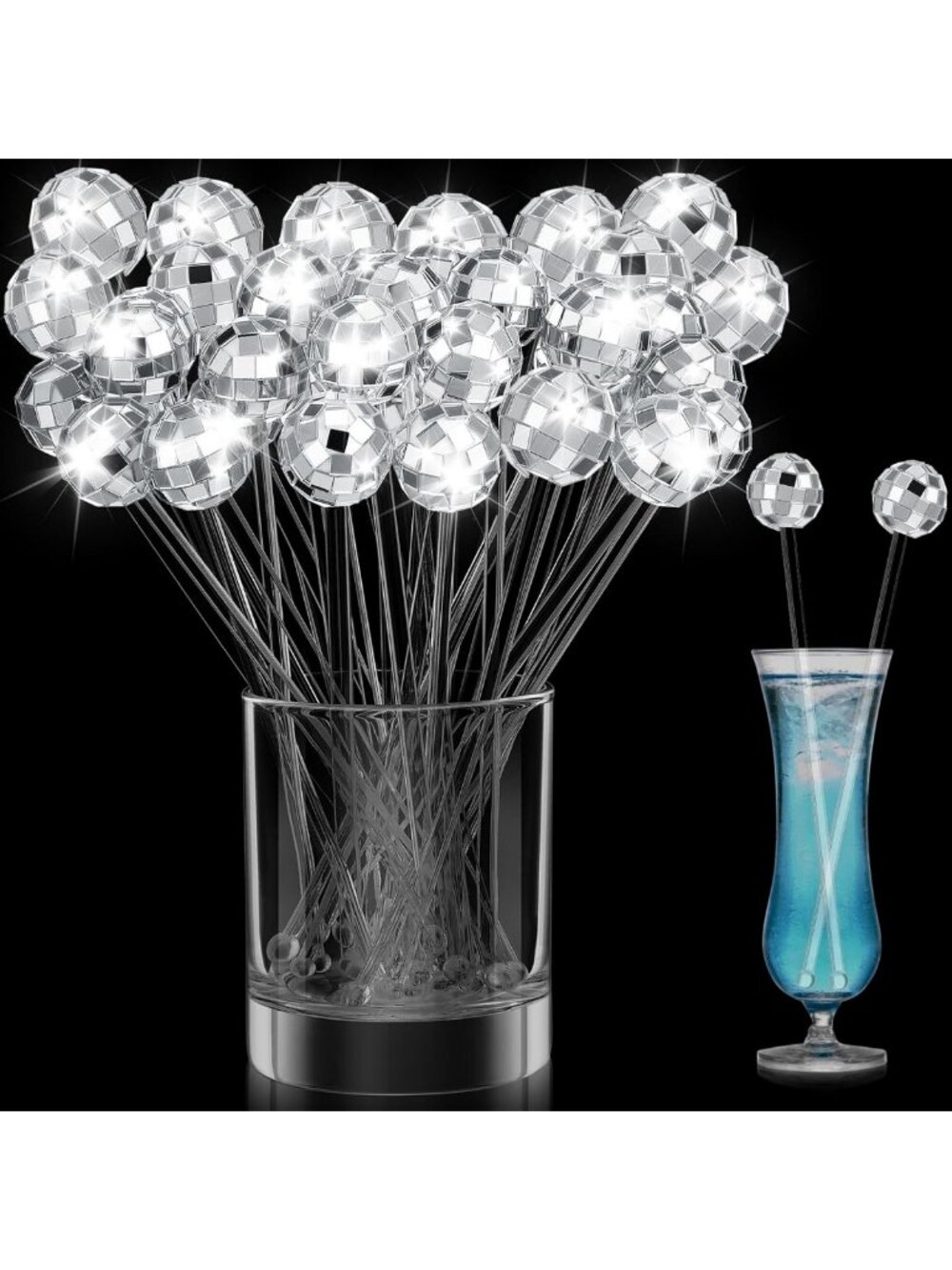 120 Pcs Disco Ball Drink Stirrers - 7.7 Inch Plastic Cocktail Accessories